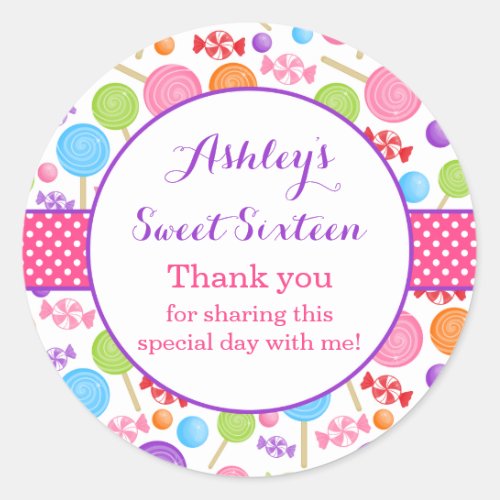 Cute Candy Sweet 16 Birthday Party Favor Classic Round Sticker