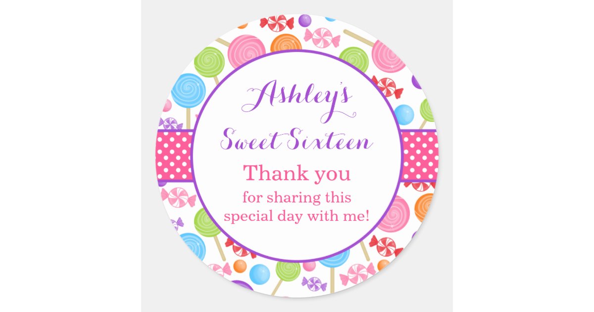 Cute Candy Sweet 16 Birthday Party Favor Classic Round ...