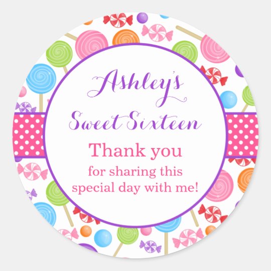 Cute Candy Sweet 16 Birthday Party Favor Classic Round Sticker ... Cute Candy Sweet 16 Birthday Party Favor Classic Round Sticker ...