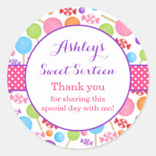 Cute Candy Sweet 16 Birthday Party Favor Classic Round Sticker