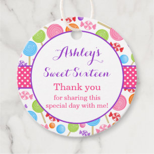 Cute Candy Sweet 16 Birthday Party Favor Tags