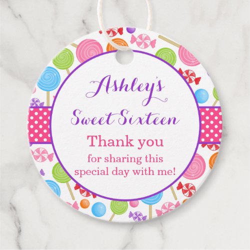Cute Candy Sweet 16 Birthday Party Favor Tags