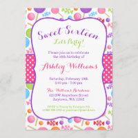 Cute Candy Sweet 16 Birthday Party Invitation