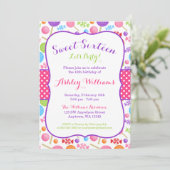 Cute Candy Sweet 16 Birthday Party Invitation (Standing Front)