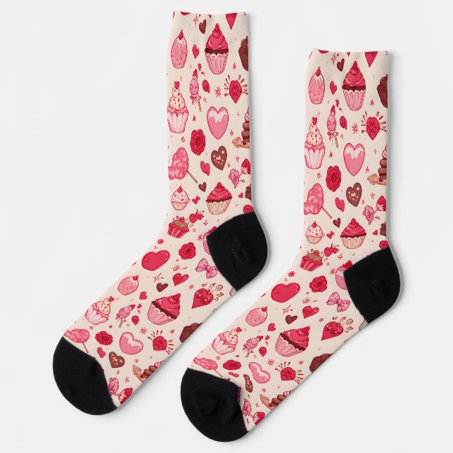 Cute Candy & Sweets Valentine Seamless Pattern  Socks (Left)