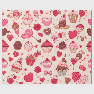 Cute Candy & Sweets Valentine Seamless Pattern Wrapping Paper
