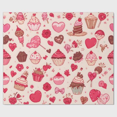 Cute Candy &amp; Sweets Valentine Seamless Pattern  Wrapping Paper