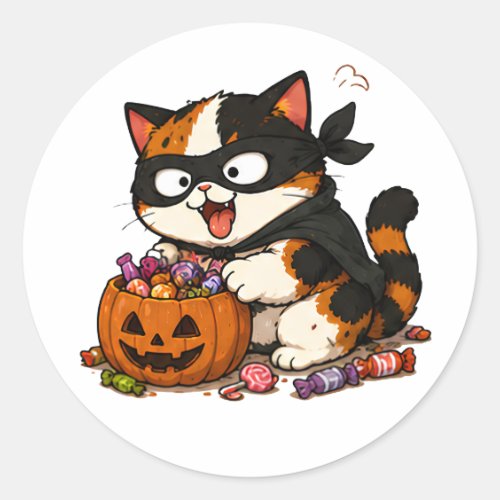 Cute Candy Thief Calico Cat Classic Round Sticker