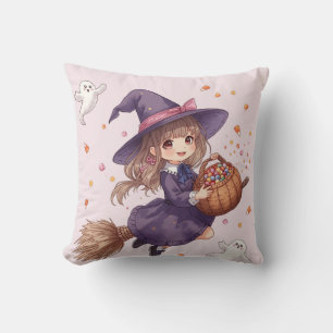 Cute Candy Witch Halloween Pillow