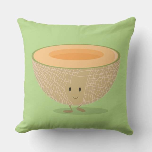 Cute Cantaloupe Food Cartoon Throw Pillow (Front)