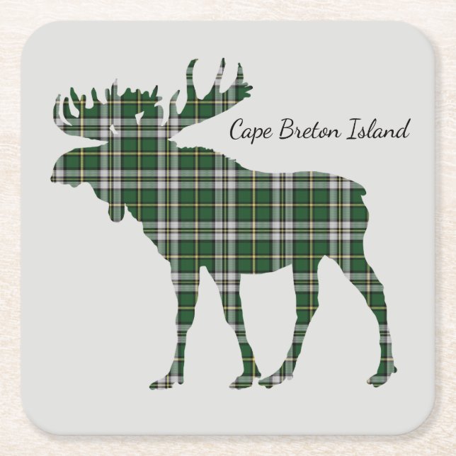 Cute Cape Breton Island moose tartan drink coaster (Front)