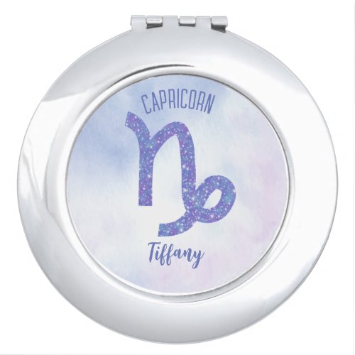 Cute Capricorn Astrology Sign Personalized Purple Compact Mirror