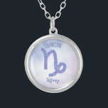 Cute Capricorn Astrology Sign Personalized Purple Silver Plated Necklace<br><div class="desc">This pretty purple and lavender Capricorn necklace features your astrological sign from the Zodiac in a beautiful sparkle like the constellations. Customize this cute gift with your name in beautiful cursive script for someone with a late December or early January birthday.</div>