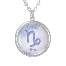 Cute Capricorn Astrology Sign Personalized Purple Silver Plated Necklace