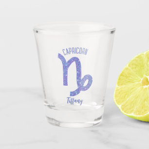 Cute Capricorn Astrology Sign Purple Personalized Shot Glass