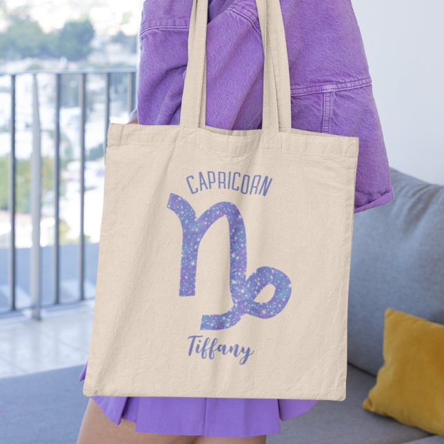 Cute Capricorn Astrology Sign Purple Personalized Tote Bag (Creator Uploaded)