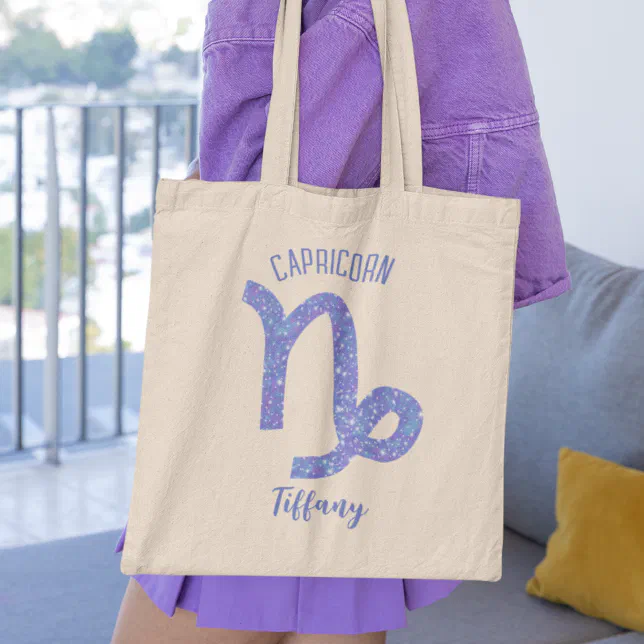 Cute Capricorn Astrology Sign Purple Personalized Tote Bag
