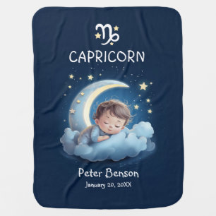 Cute Capricorn Baby Sleeping Moon Zodiac Astrology Baby Blanket