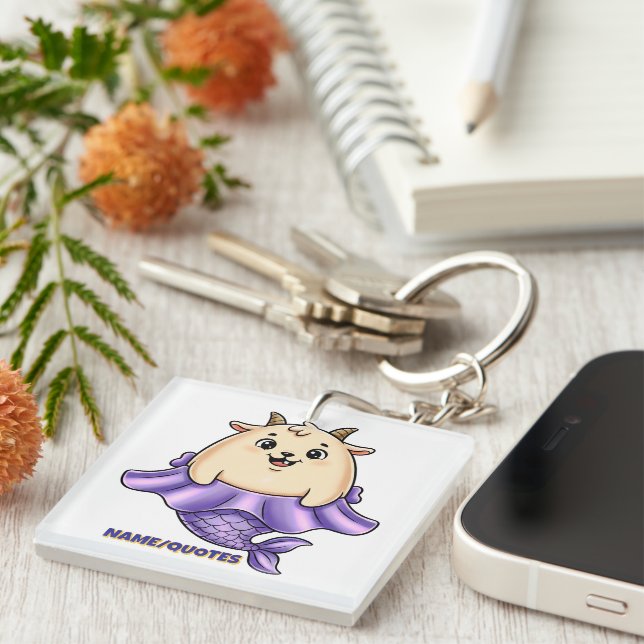 Cute Capricorn Cartoon – Whimsical Zodiac Keychain (Front Right)