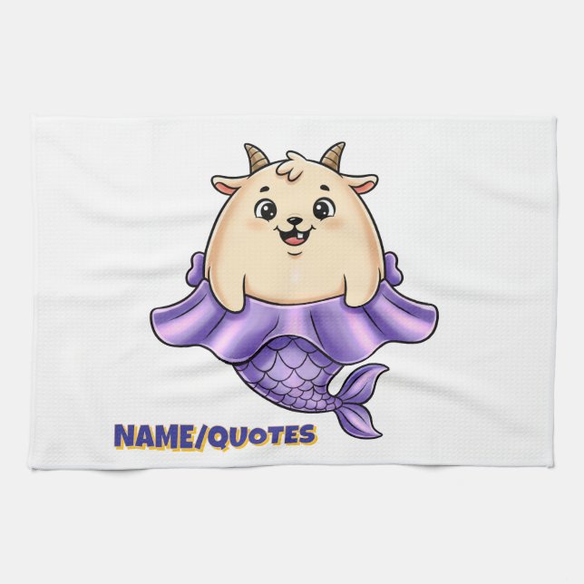 Cute Capricorn Cartoon – Whimsical Zodiac Kitchen Towel (Horizontal)