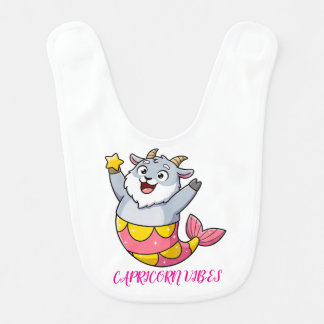Cute Capricorn Goat Mermaid Zodiac Character Baby Bib