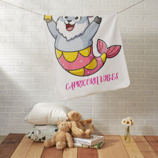 Cute Capricorn Goat Mermaid Zodiac Character Baby Blanket