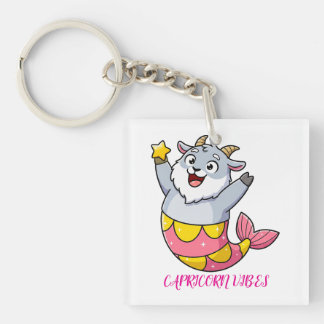 Cute Capricorn Goat Mermaid Zodiac Character Keychain