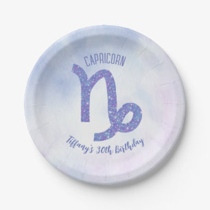 Cute Capricorn Sign Custom Birthday Party Paper Plates