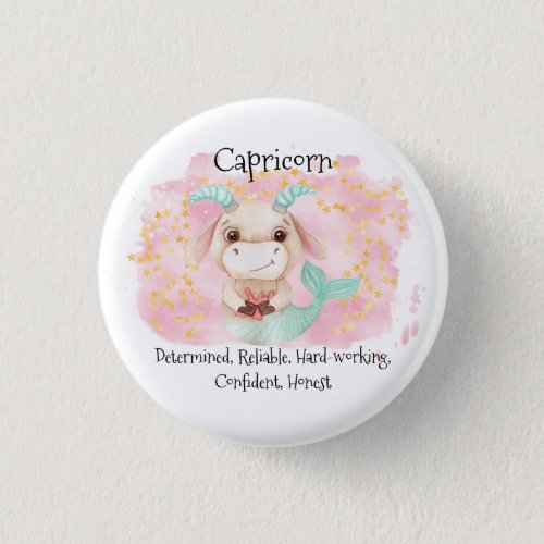 Cute Capricorn Watercolor Bull Zodiac Button