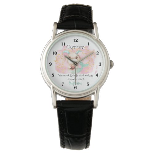 Cute Capricorn Watercolor Bull Zodiac Personalized Watch