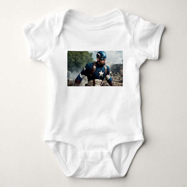 Cute Captain America Baby Bodysuit (Front)