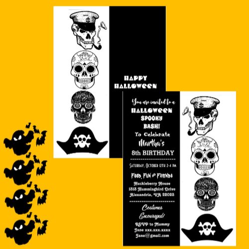 Cute Captain Pirate Spooky Halloween Bash Birthday Invitation