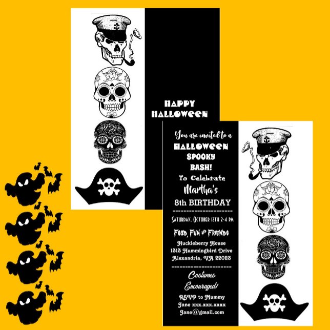 Cute Captain Pirate Spooky Halloween Bash Birthday Invitation (Cute Captain Pirate Spooky Halloween Bash Birthday Invitation)