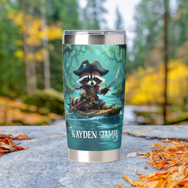 Cute Captain Raccoon Rafting Down the River Insulated Tumbler (Outdoor (Rotated))