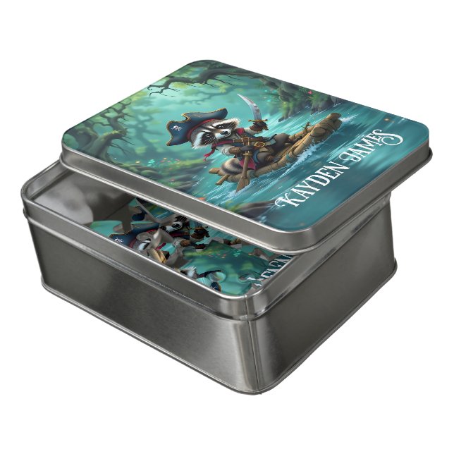 Cute Captain Raccoon Rafting Down the River Jigsaw Puzzle (Lid Open)