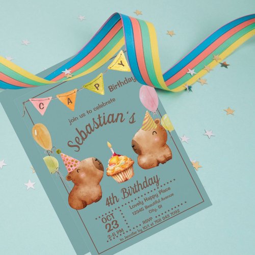 Cute Capy Birthday Capybara Party  Invitation