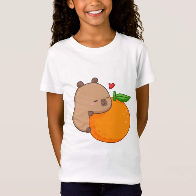 Cute Capy Eating Orange T-Shirt (Front)