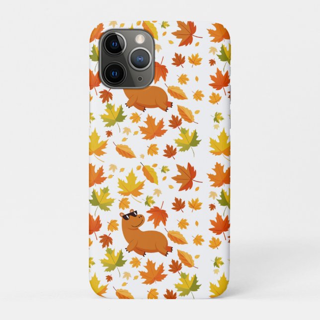 Cute Capybara and Autumn Leaves Phone Case (Back)