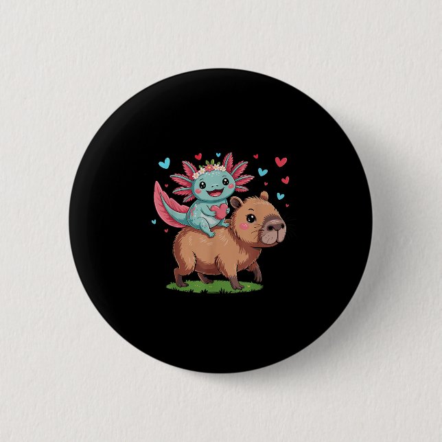 Cute Capybara And Axolotl Love For Kids  Button (Front)