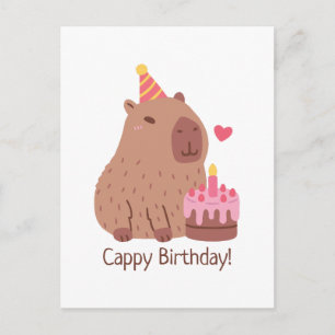 Cute Capybara And Cake Happy Cappy Birthday Postcard
