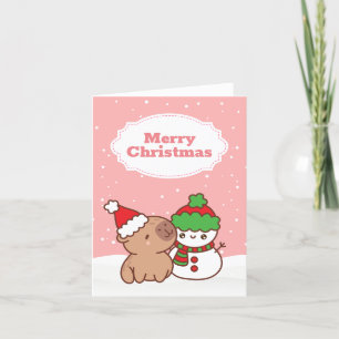 Cute Capybara And Snowman Christmas Holiday Card