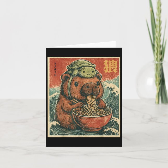 Cute Capybara And Turtle Backpack Ramen Kawaii Cap Card (Front)