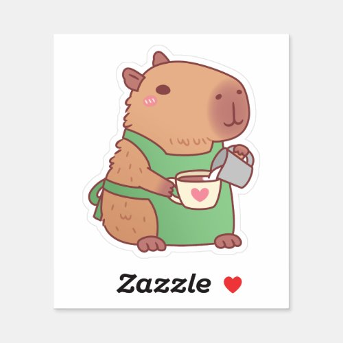 Cute Capybara Barista Making Coffee Sticker