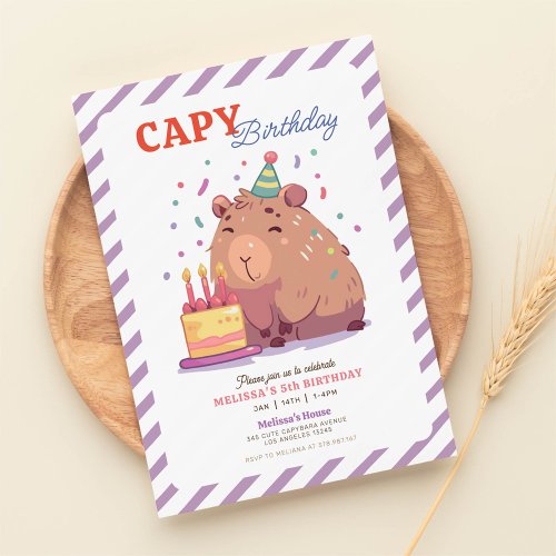 Cute Capybara Birthday Invitation