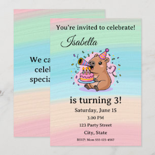 Cute Capybara Birthday Invitation Editable 