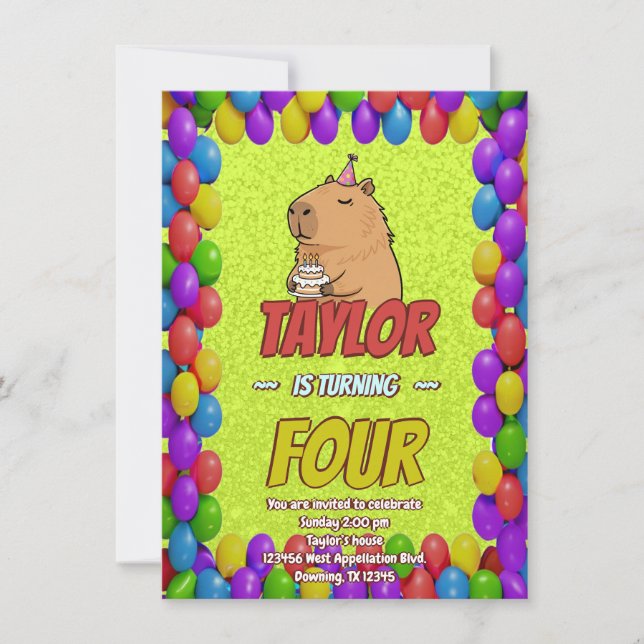 Cute Capybara Birthday Party Invitation (Front)