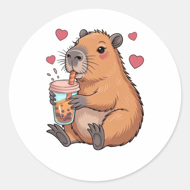 Cute Capybara Boba Tea Bubble Classic Round Sticker (Front)