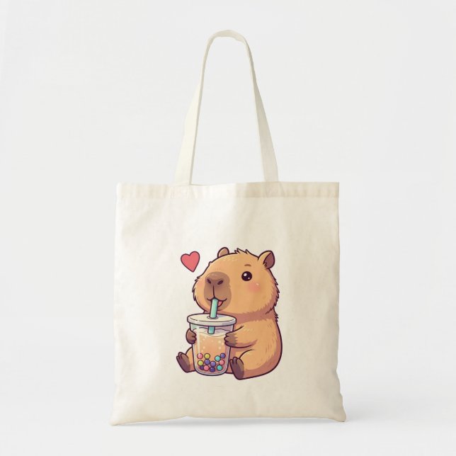 Cute Capybara Boba Tea Bubble for Girl Tote Bag (Front)