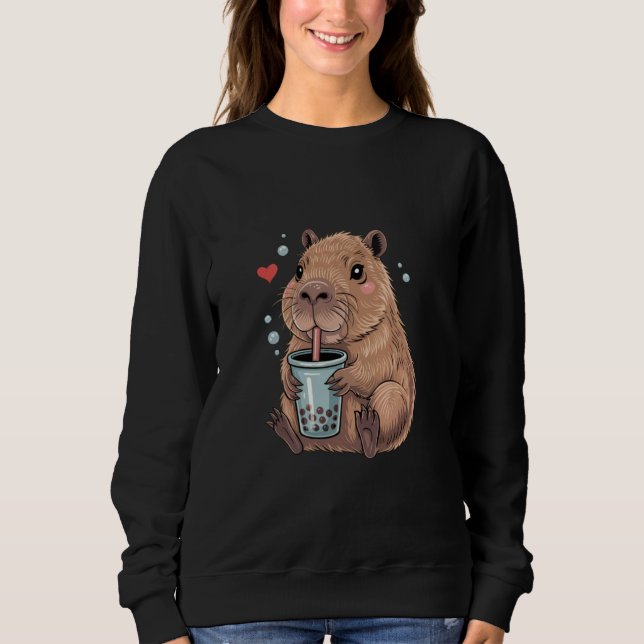 Cute Capybara Boba Tea Lover Kawaii Animal Art Sweatshirt (Front)
