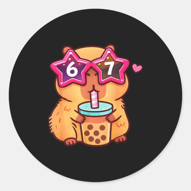 Cute capybara bubble tea lover 6 7 meme kawaii classic round sticker (Front)